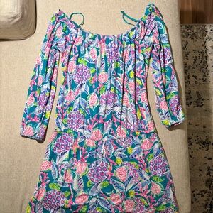 Lilly Pulitzer Off Shoulder Long Sleeve Tropical Dress Size L RN 88189